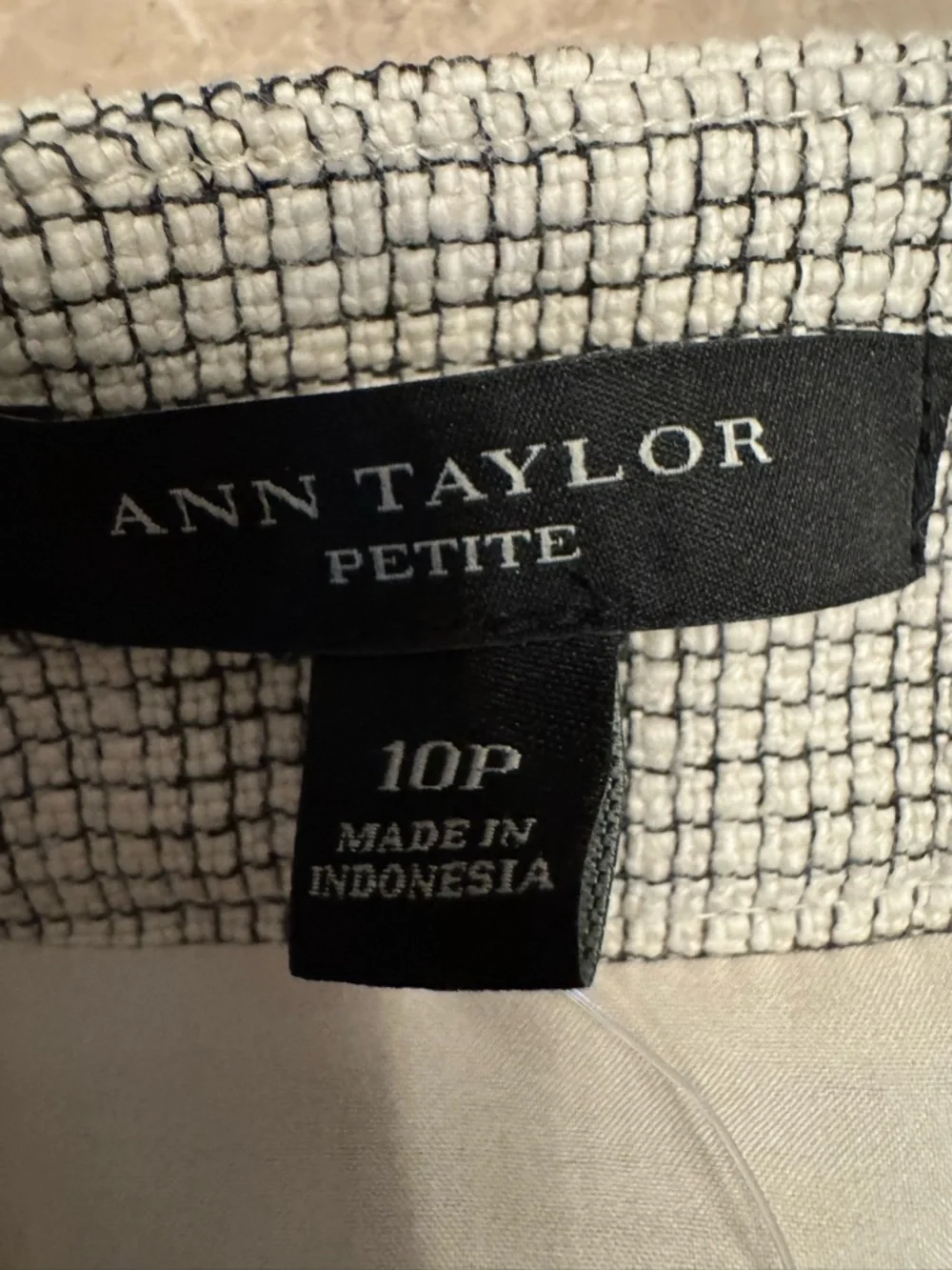 Ann Taylor Beige Black Skirt Textured Panel Lined Career Cotton Poly Stretch 10P